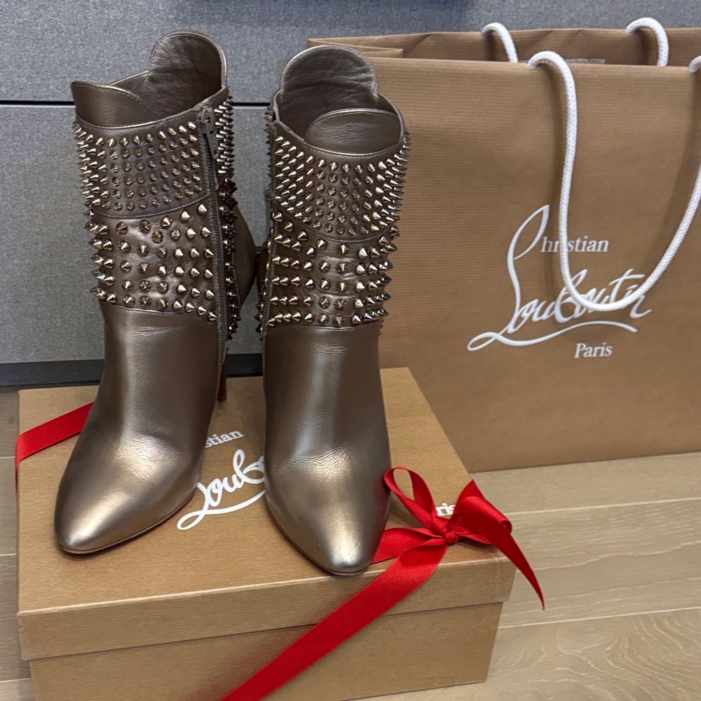 Christian Louboutin Metallic Studded Ankle Boots